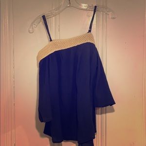 Navy off the shoulder shirt with straps